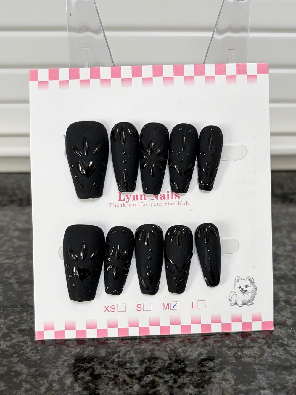 Black Matte Floral Press-On Nail Set